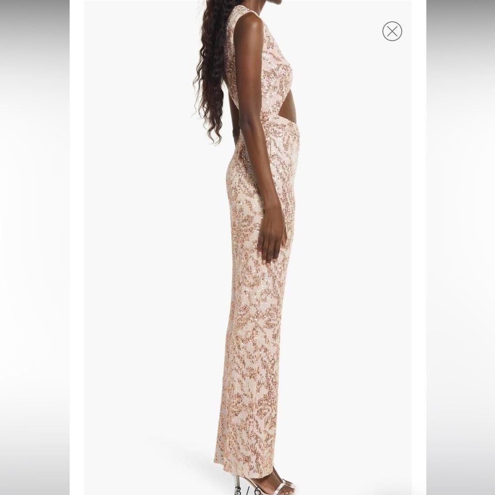 NWT! SHO by Tadashi Shoji Blush Sleeveless Sequin Cutout Jumpsuit Size 12 - Picture 4 of 6